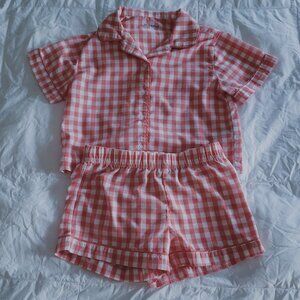 Old Navy Coral Gingham Coat-Style 2-Piece Pajama Set 6-7 (S)